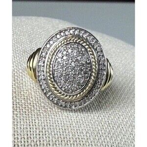 Sterling Silver Cocktail Ring Gold Overlay Pave Diamond Accents Size 5